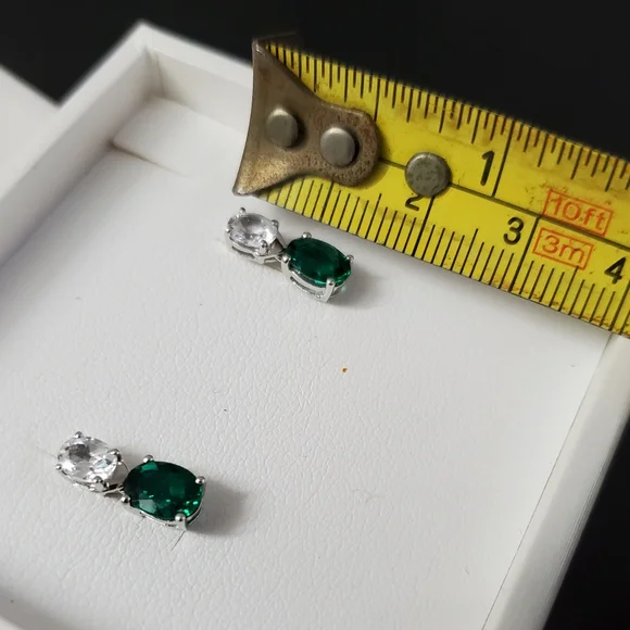 10K Gold Emerald and Sapphire Earrings - Picture 5 of 9